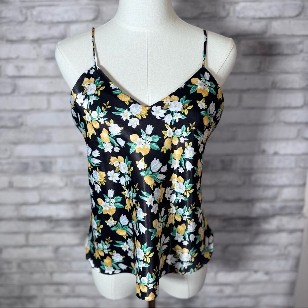 Fantasies by Morgan Taylor Black and Yellow Lemon Floral Camisole